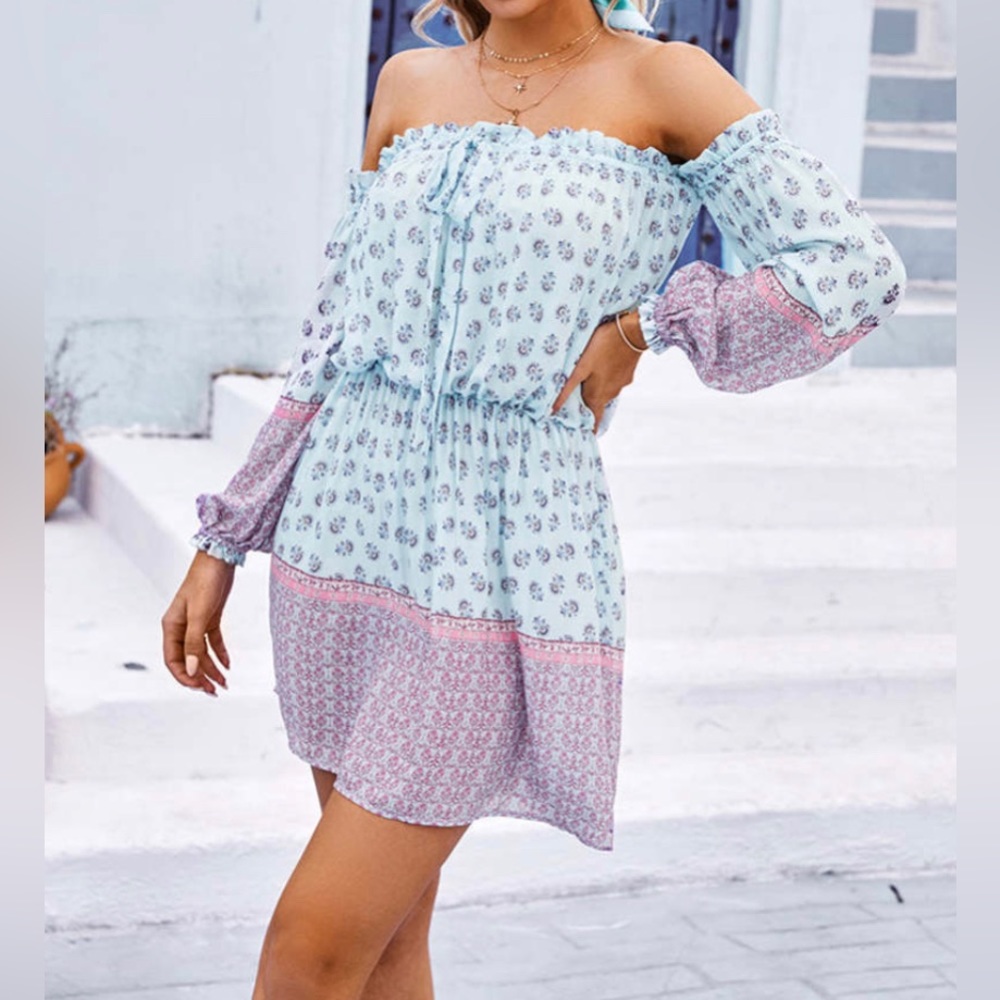 Long Sleeve Elastic Waist Frill Dress- Size Small